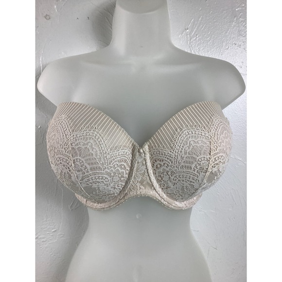 VS Dream Angel Strapless Multi Way Lace Wired Nude bra SZ 38DD or 38E EUC - Picture 3 of 12